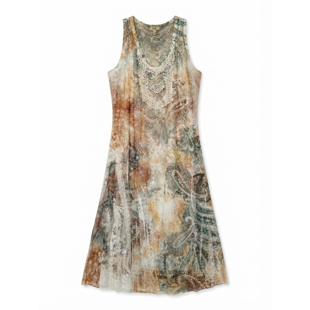 Reba 1X Plus Midi Dress Colorful Boho Lined Art Stretch Fall Pullover